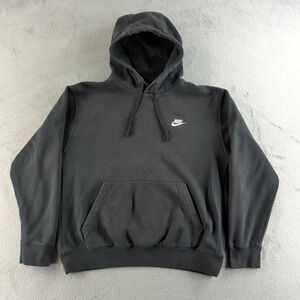 Nike Sportswear Hoodie Mens Large Black Pullover Sweatshirt Cotton Fleece Logo